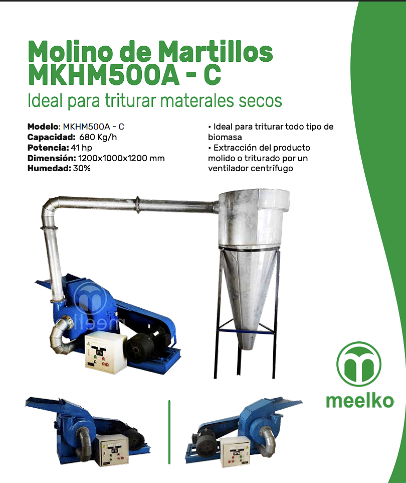 Imagen del producto Molino Triturador Diésel MKH500A-C, hasta 680 kg/h - Meelko